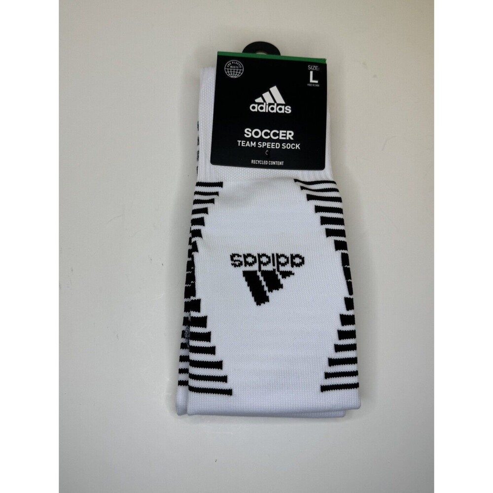 Adidas Team Speed Soccer Socks White SZ Large (Shoe Size M 9-13, W 10-12)